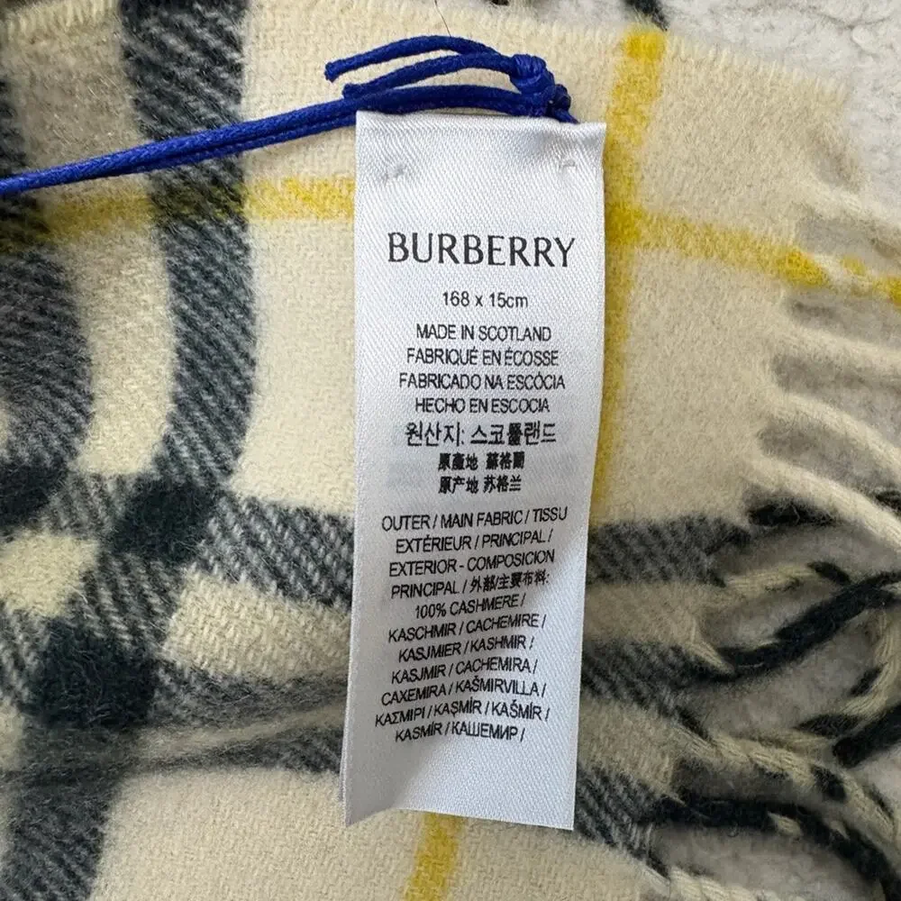 Burberry Yellow and Green Plaid cashmere scarf NWT